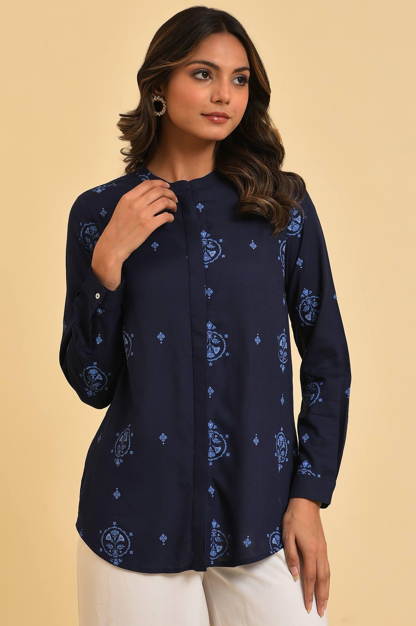 Blue Floral Printed Summer Top - wforwoman