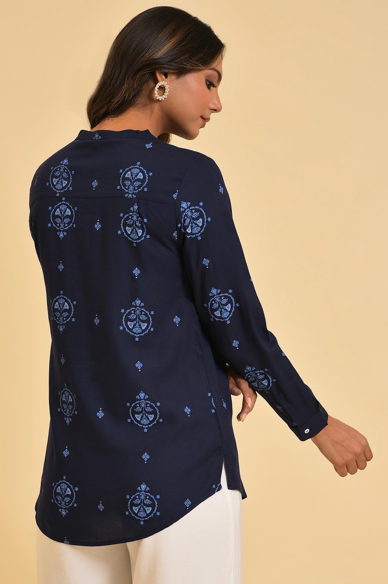 Blue Floral Printed Summer Top - wforwoman