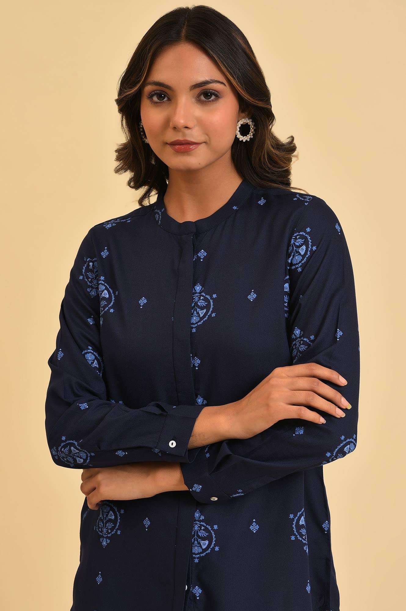 Blue Floral Printed Summer Top - wforwoman