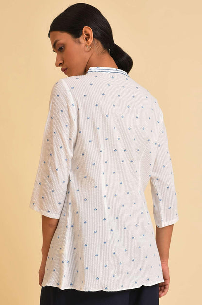 Ecru Seer Sucker Printed Top - wforwoman