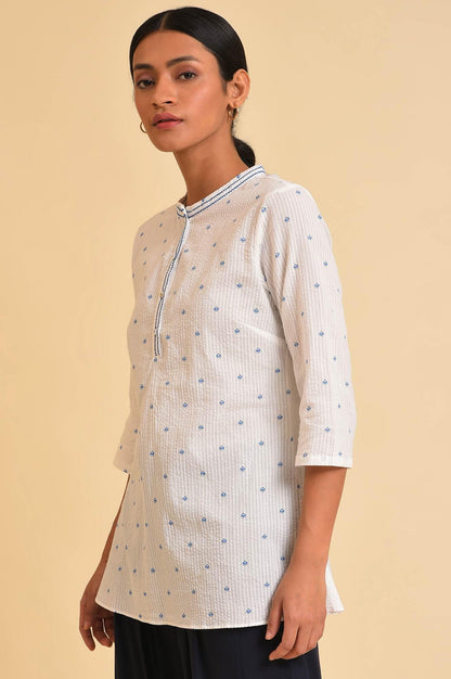 Ecru Seer Sucker Printed Top - wforwoman