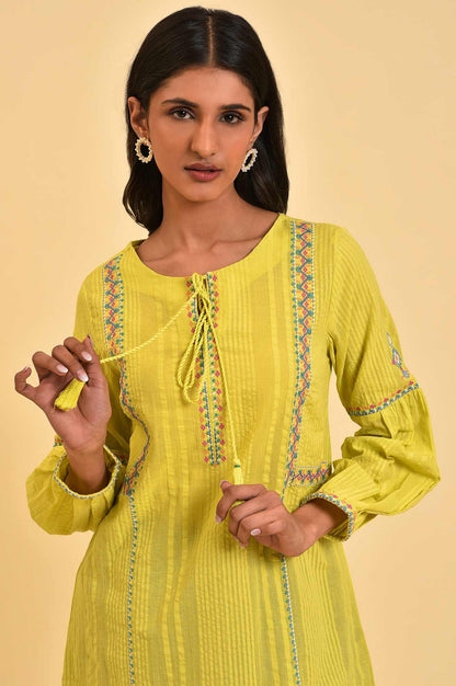 Lime Yellow Seer Sucker Printed Top - wforwoman