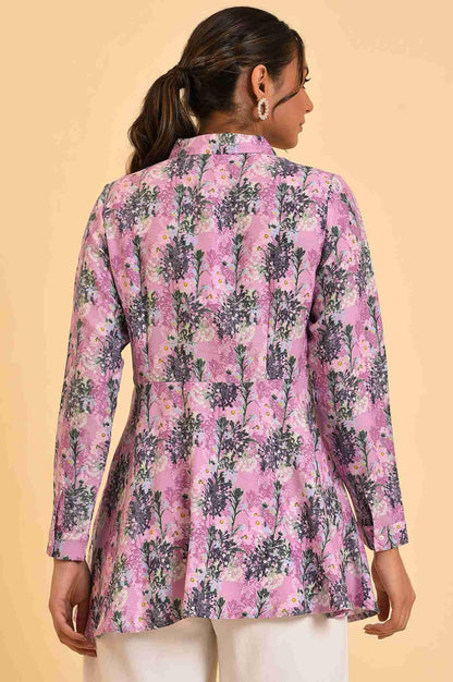 Purple Floral Printed Flared Top - wforwoman