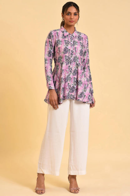 Purple Floral Printed Flared Top - wforwoman
