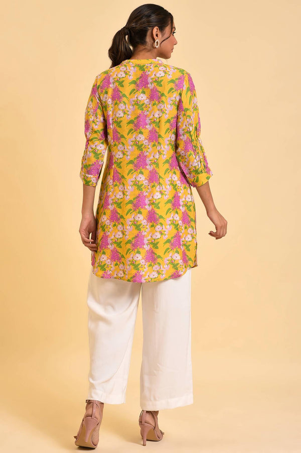 Yellow Floral Printed Button Down Tunic