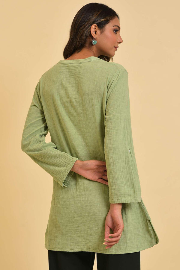 Green Solid Cotton Casual Top