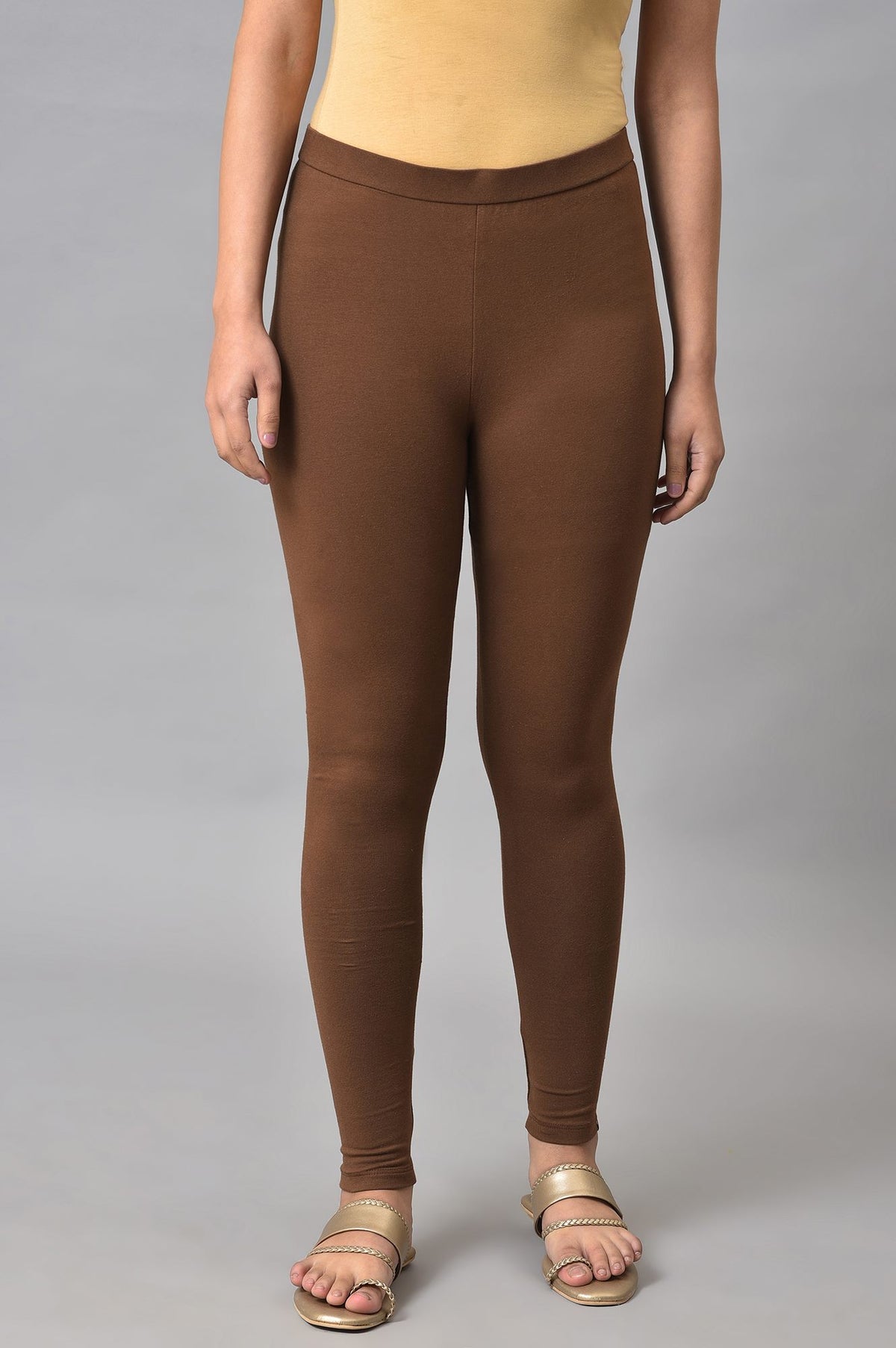 Brown Cotton Jersey Tights - M