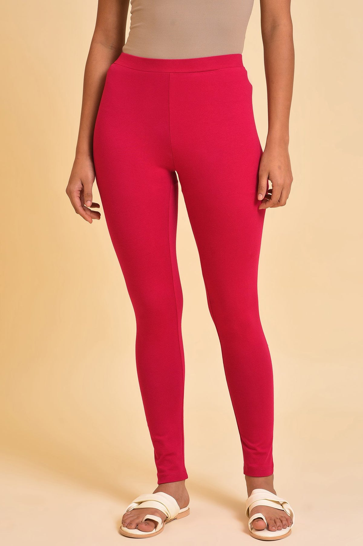 Pink Cotton Jersey Tights - L