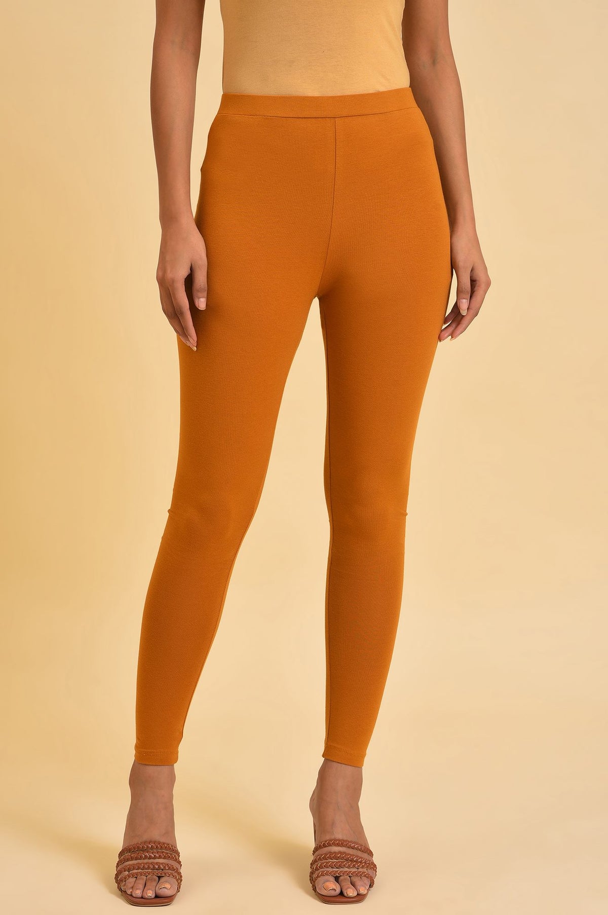Mustard Yellow Cotton Jersey Tights - M
