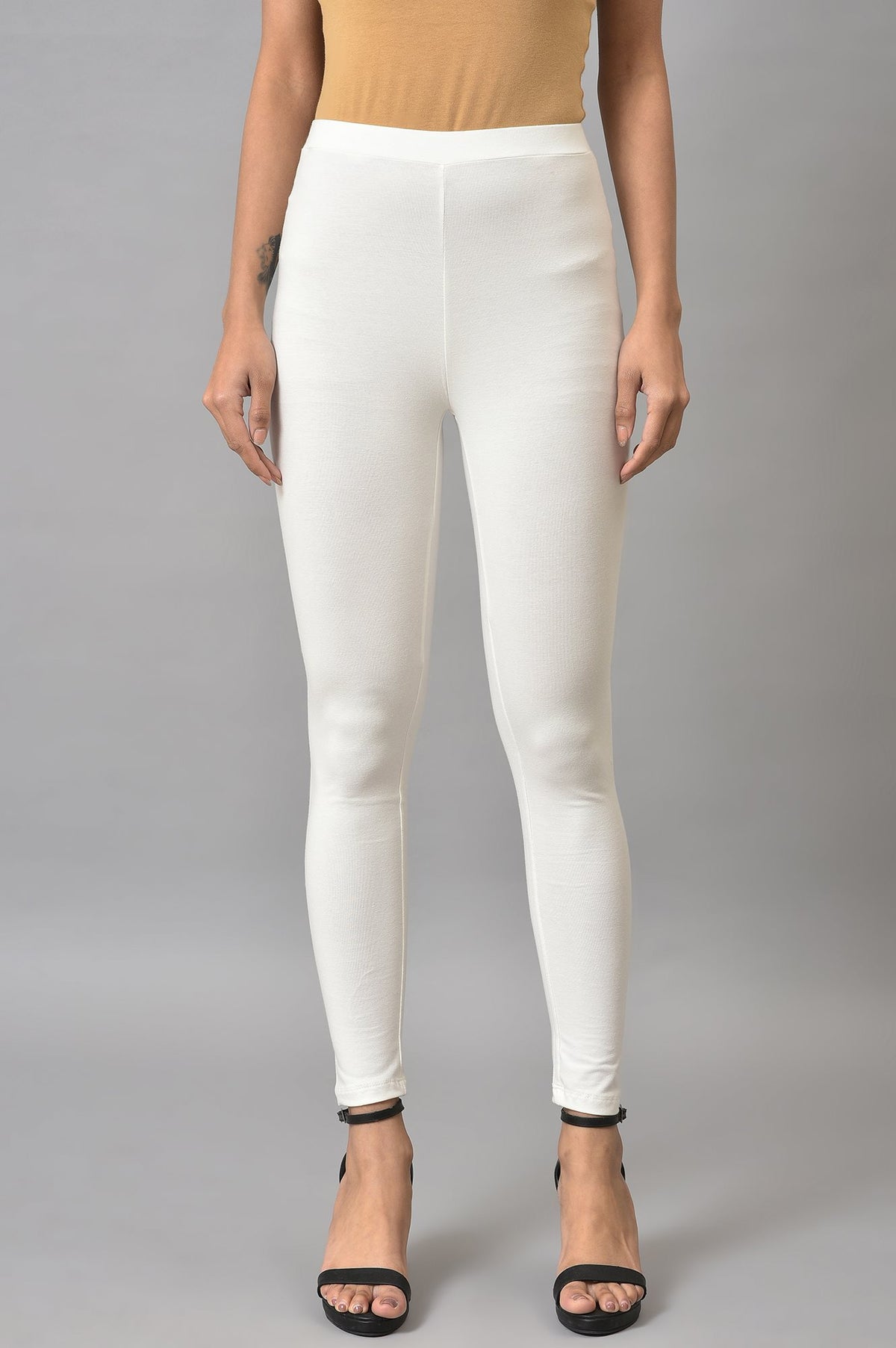 White Yellow Cotton Jersey Tights - S