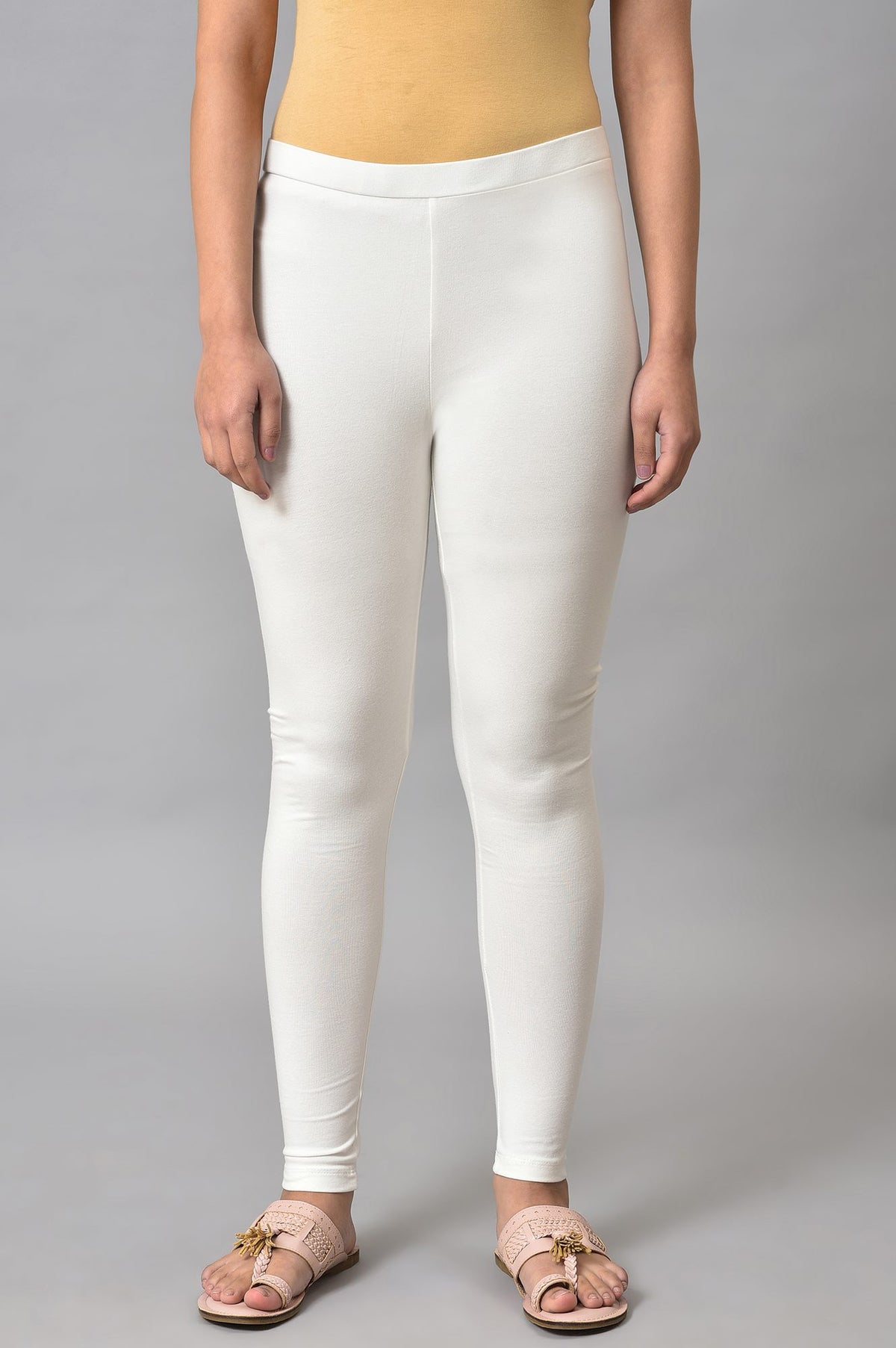 Ecru Knitted Cotton Jersey Tights - S