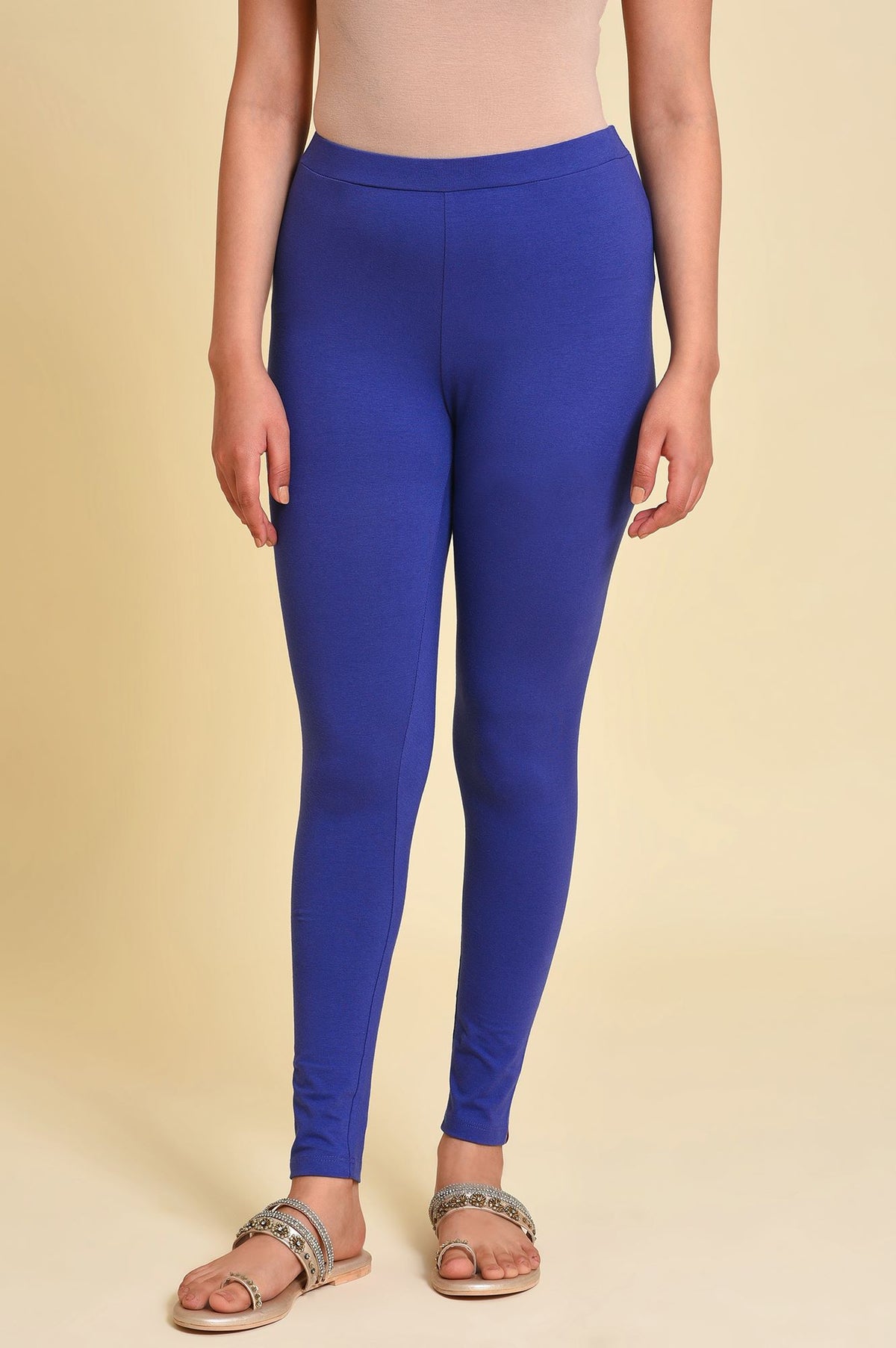 Blue Cotton Jersey Tights - L