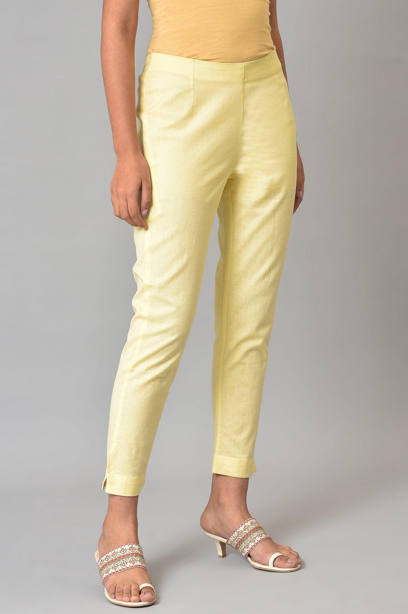 Lemonade Yellow Solid Slim Pants - wforwoman