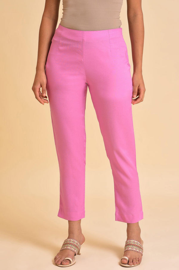 Light Pink Solid Straight Slim Pants