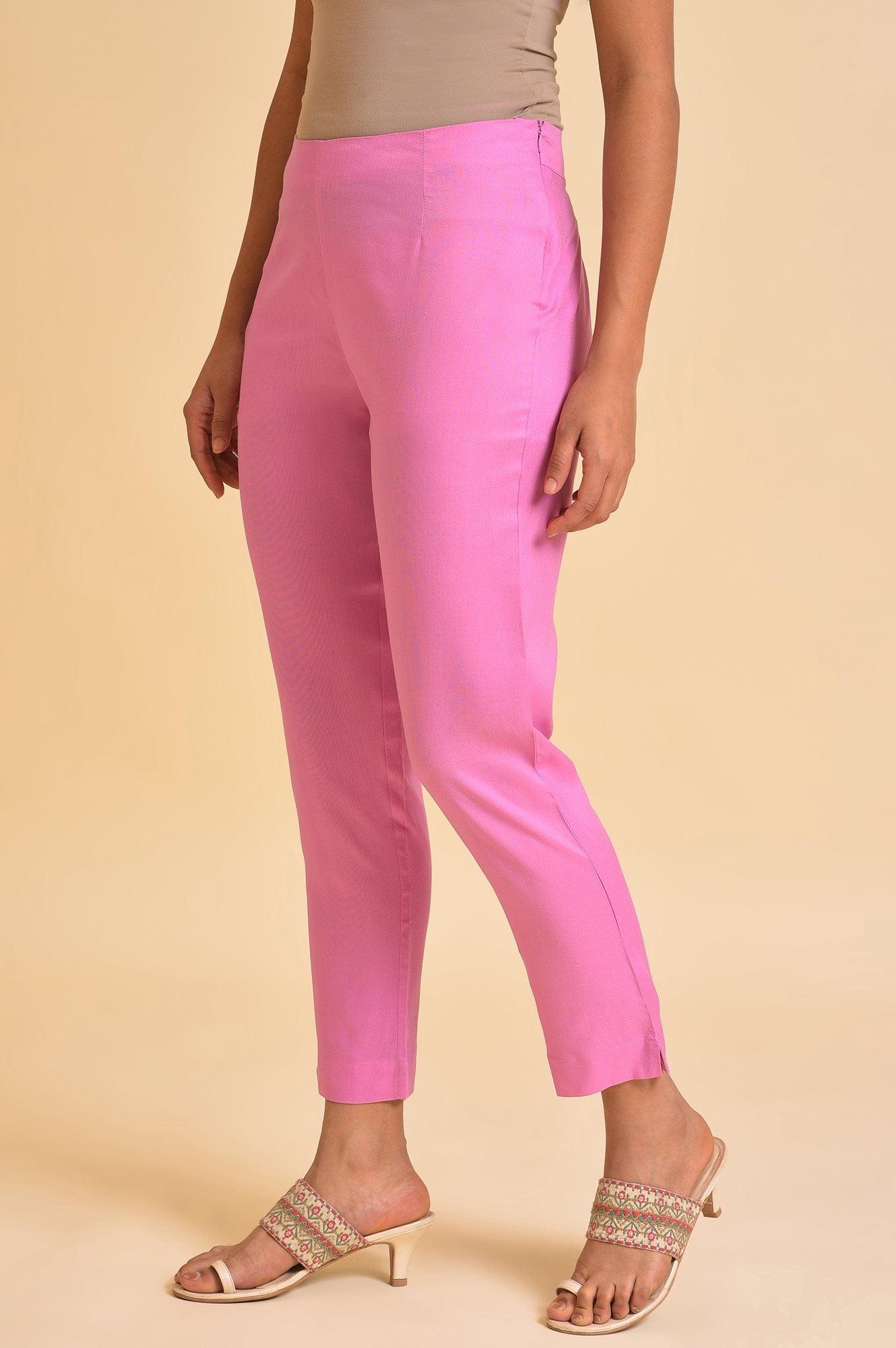 Light Pink Solid Straight Slim Pants - wforwoman