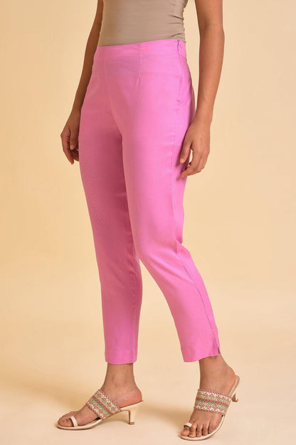 Light Pink Solid Straight Slim Pants - wforwoman