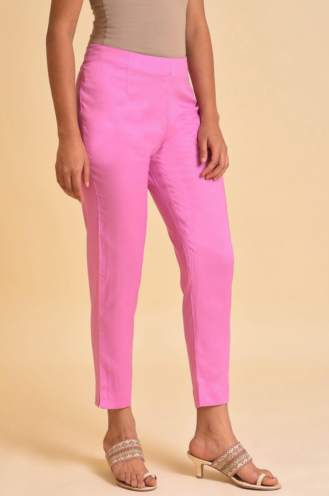 Light Pink Solid Straight Slim Pants - wforwoman