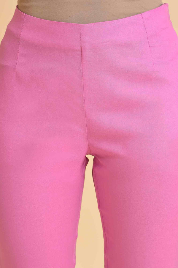 Light Pink Solid Straight Slim Pants