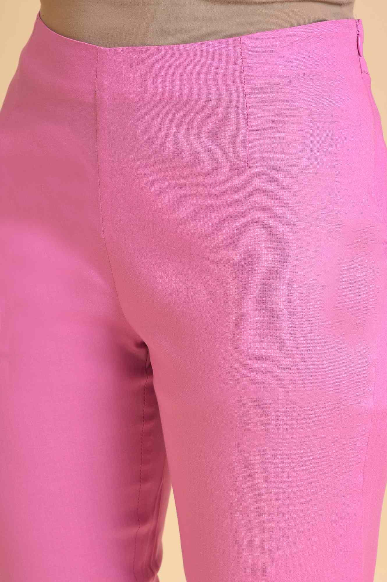 Light Pink Solid Straight Slim Pants - wforwoman