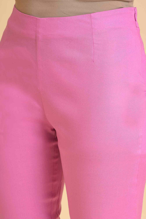 Light Pink Solid Straight Slim Pants