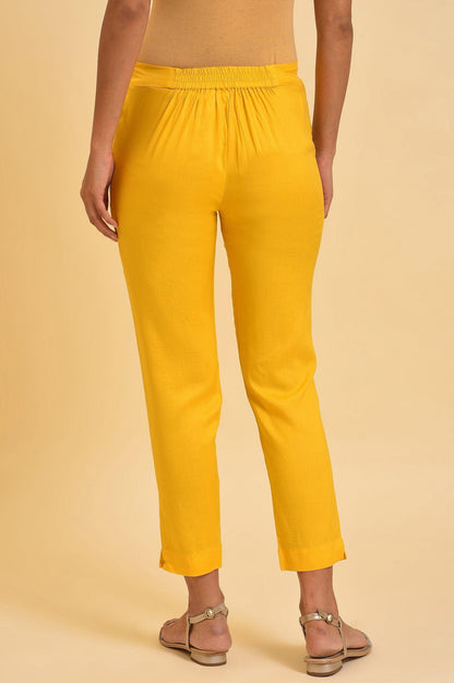 Yellow Solid Straight Slim Pants - wforwoman