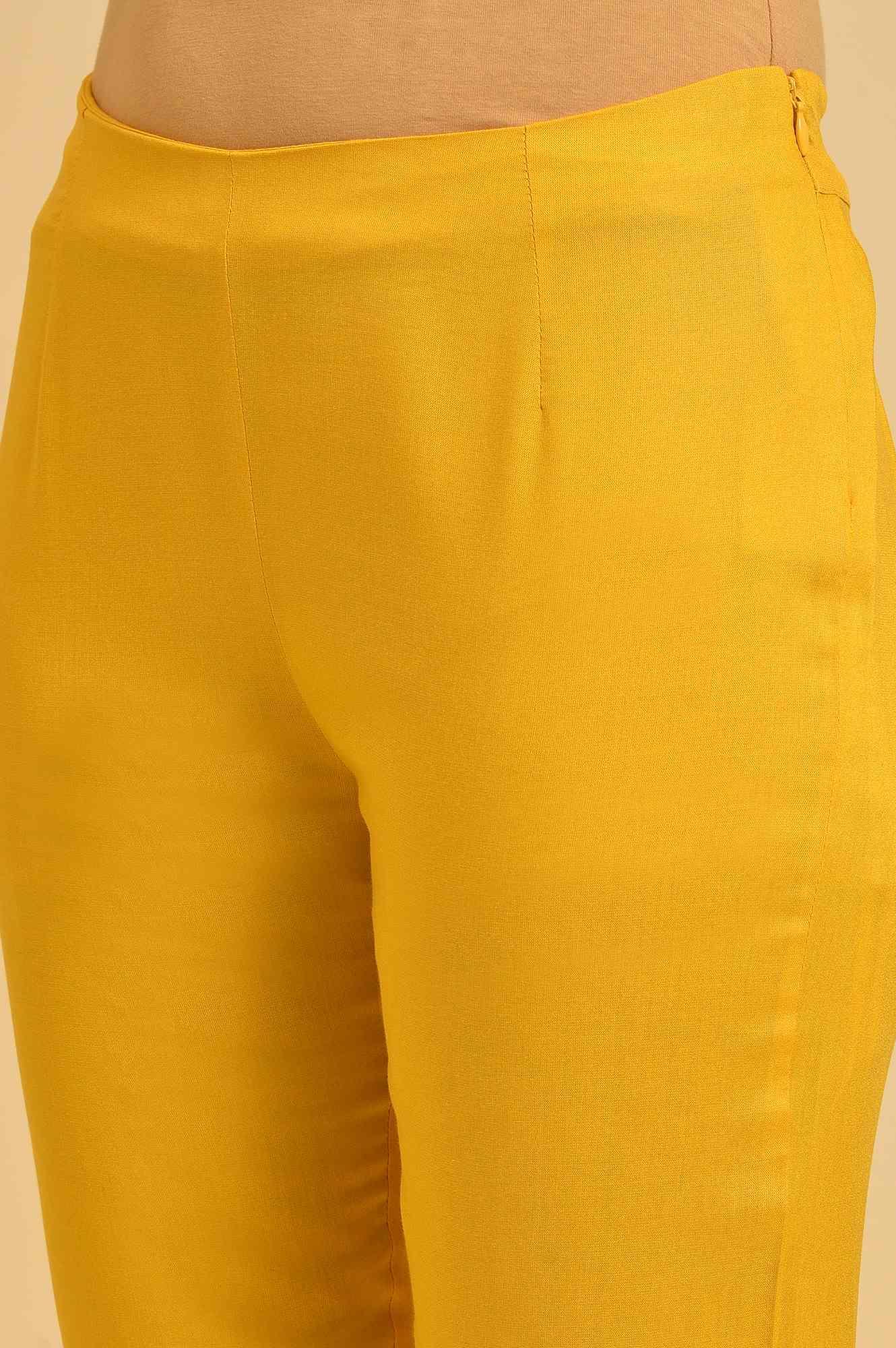 Yellow Solid Straight Slim Pants - wforwoman