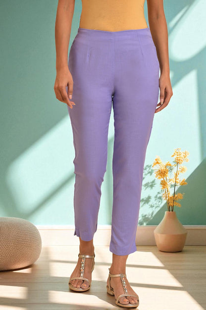 Purple Solid Cotton Flax Slim Pants