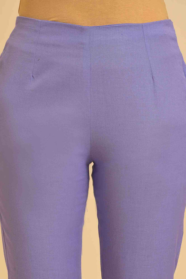 Purple Solid Cotton Flax Slim Pants