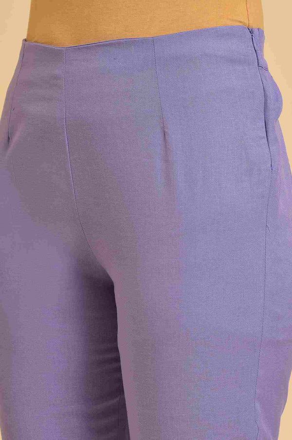 Purple Solid Cotton Flax Slim Pants