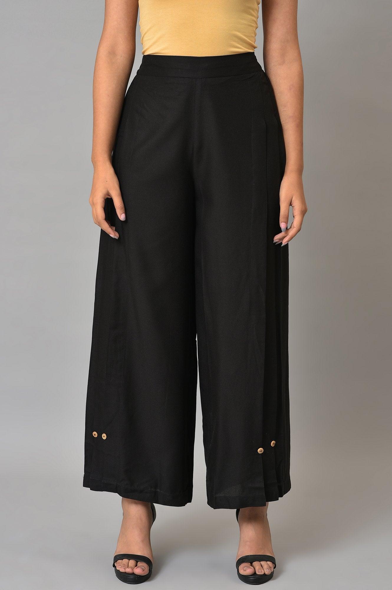 Black Side Pleated Parallel Pants - wforwoman