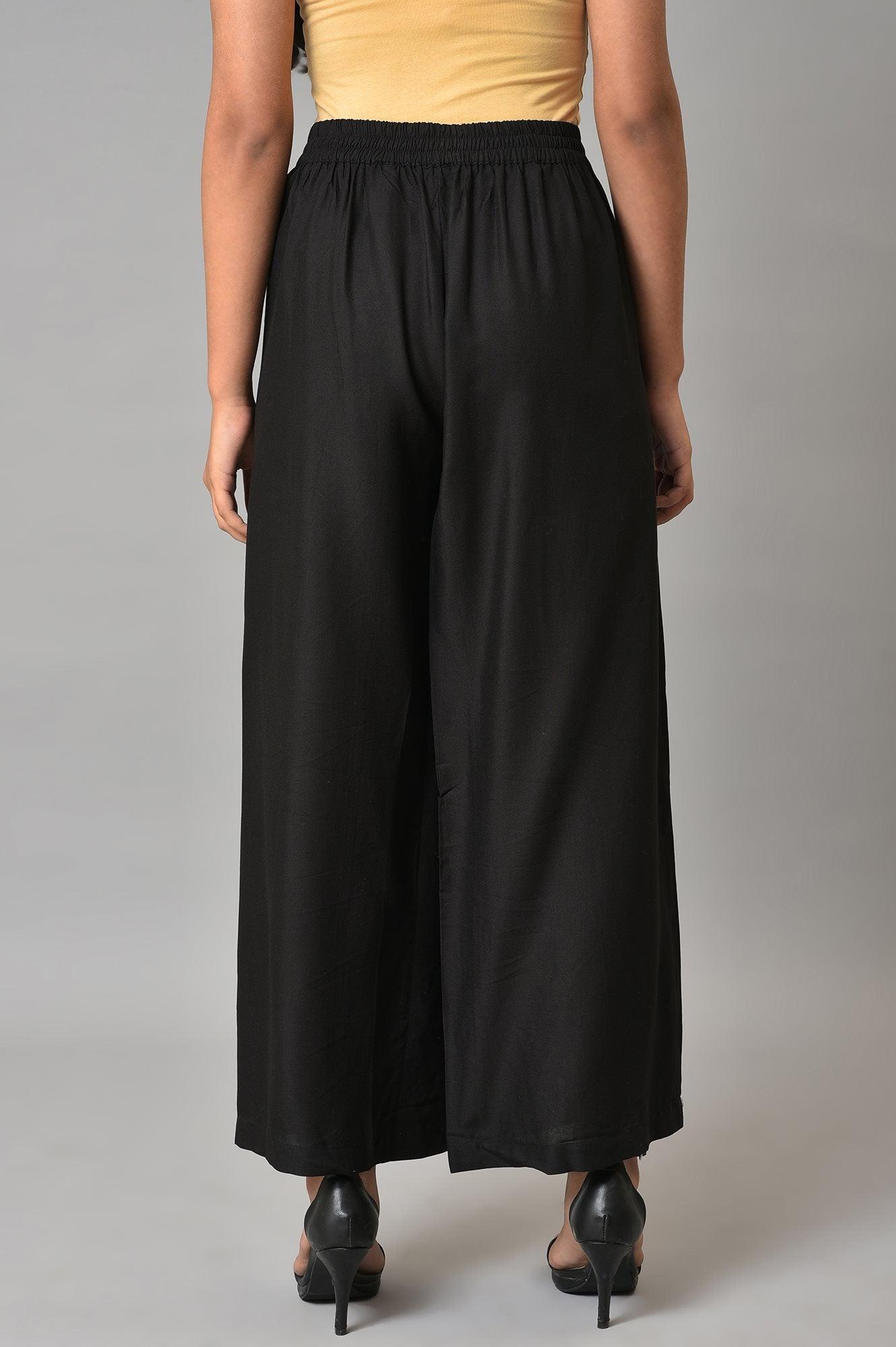 Black Side Pleated Parallel Pants - wforwoman