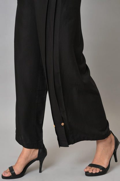 Black Side Pleated Parallel Pants - wforwoman
