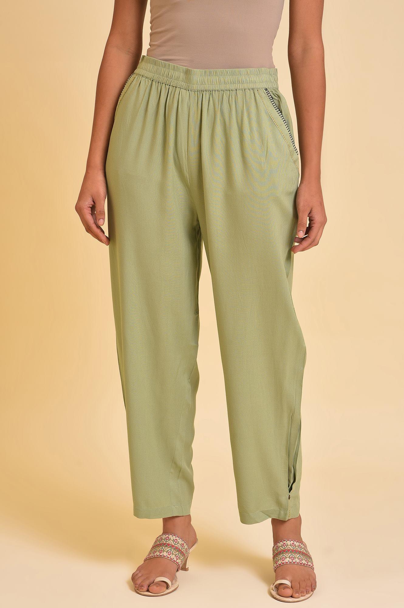 Mint Green Box Pleated Straight Pants - wforwoman