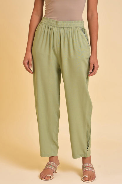 Mint Green Box Pleated Straight Pants - wforwoman