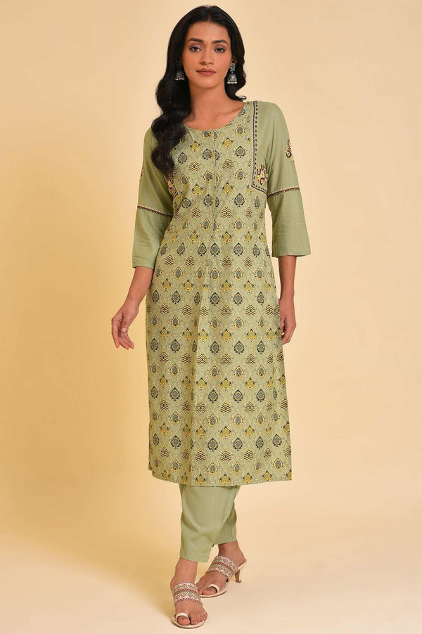 Mint Green Box Pleated Straight Pants