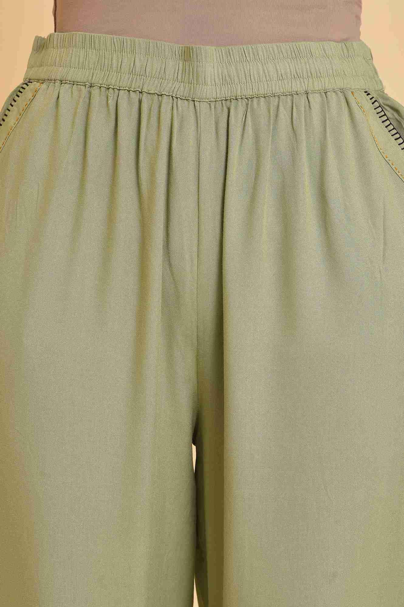 Mint Green Box Pleated Straight Pants - wforwoman