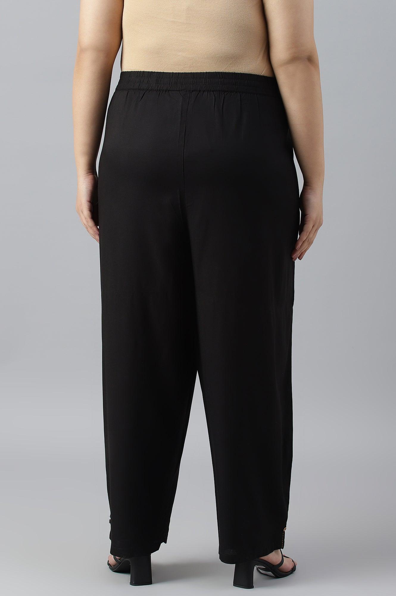 Plus Size Black Box Pleated Straight Pants - wforwoman