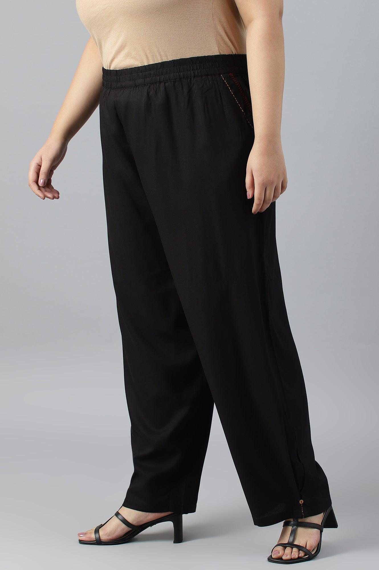 Plus Size Black Box Pleated Straight Pants - wforwoman