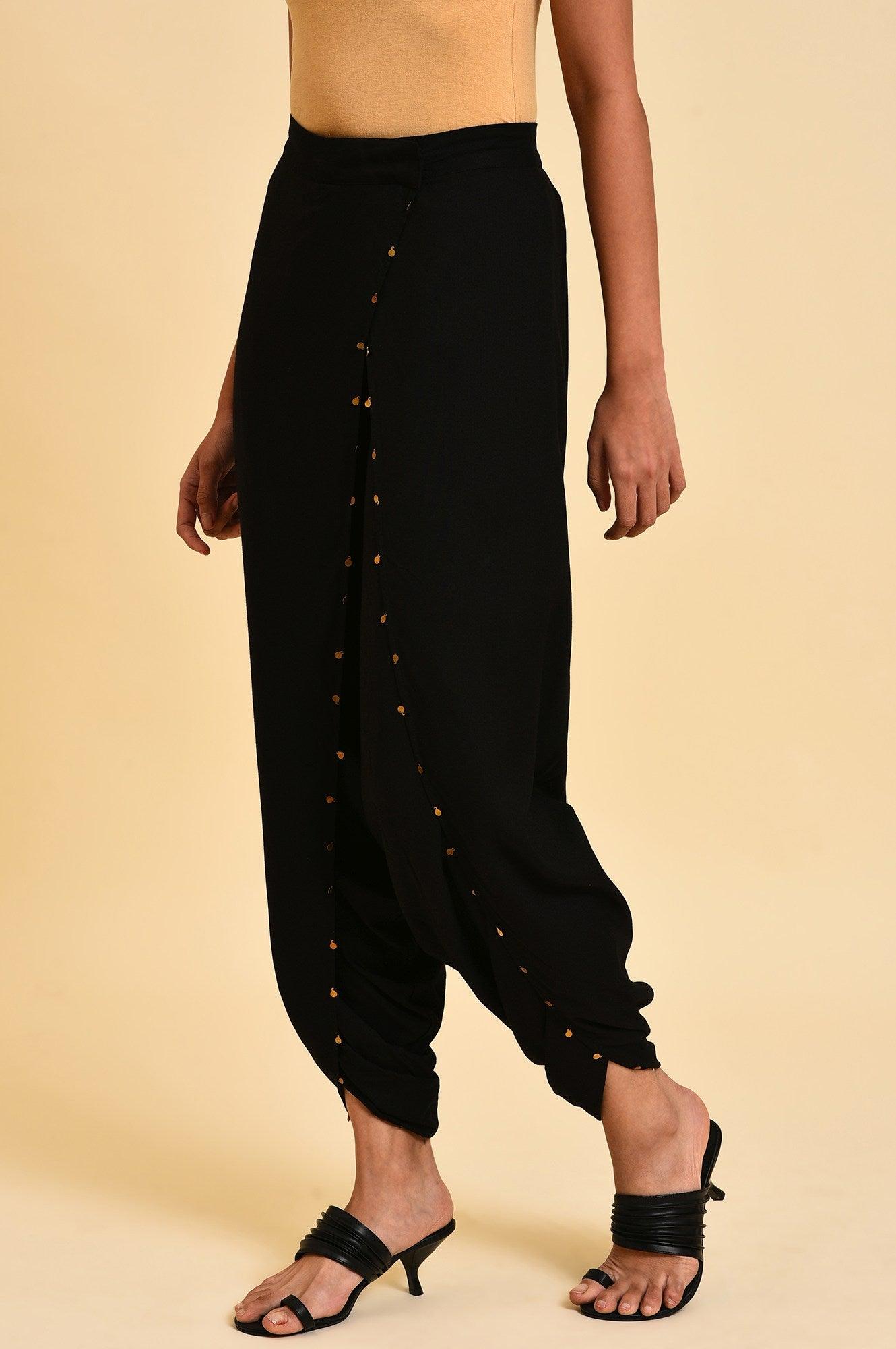 Black Dhoti Pants With Metal Hanging Trim - wforwoman