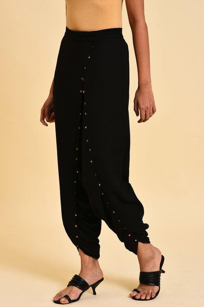 Black Dhoti Pants With Metal Hanging Trim - wforwoman