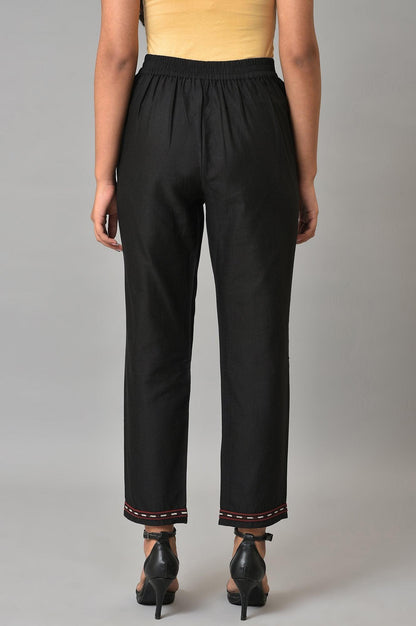 Black Slim Pants With Embroidery At Hemline - wforwoman