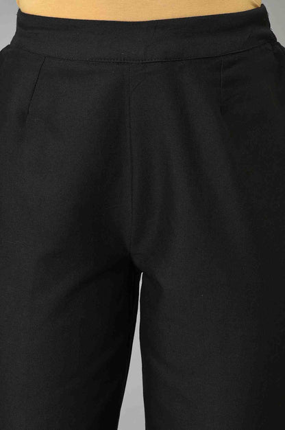 Black Slim Pants With Embroidery At Hemline - wforwoman