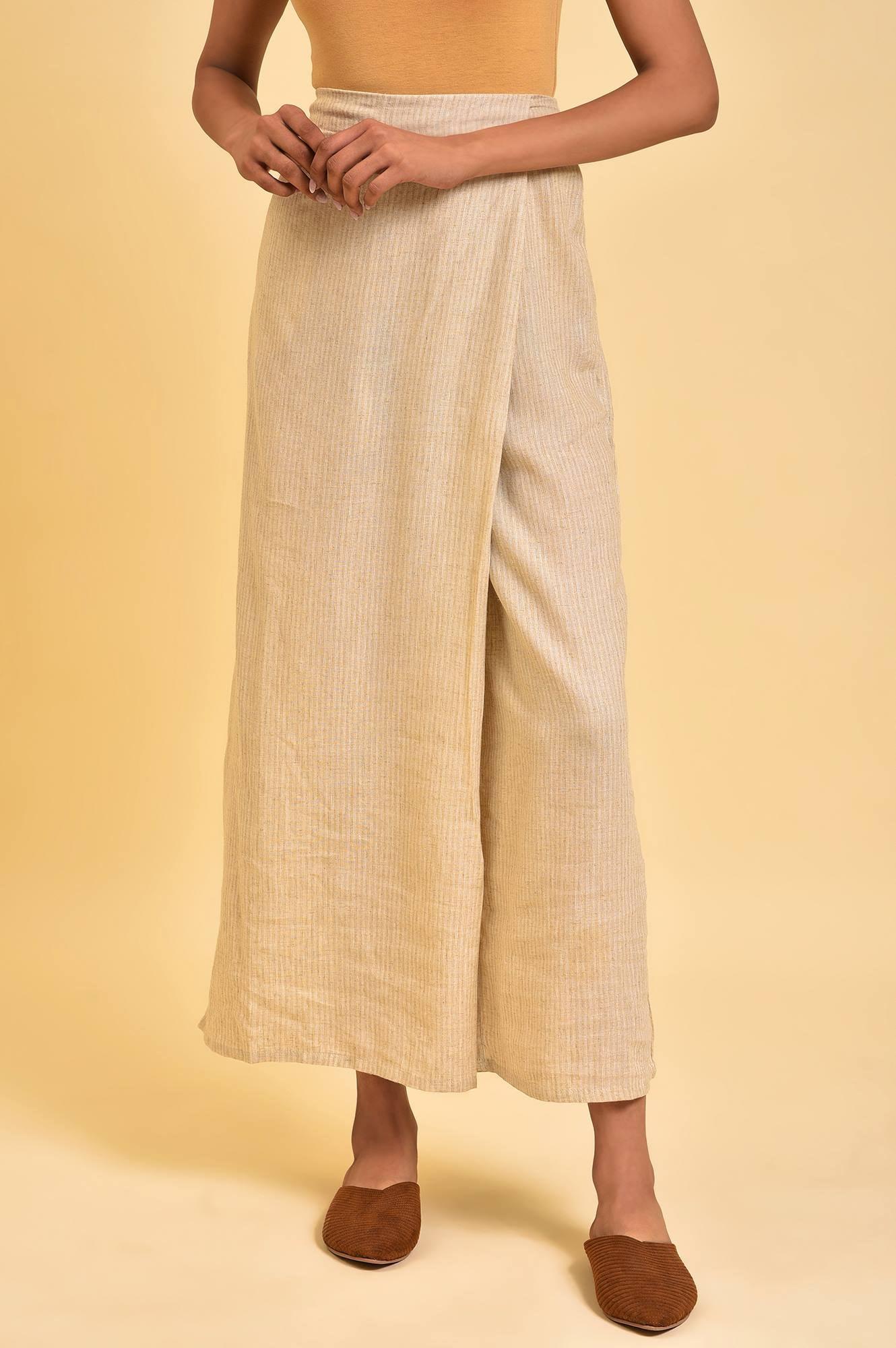 Beige Front Overlap Pants - wforwoman
