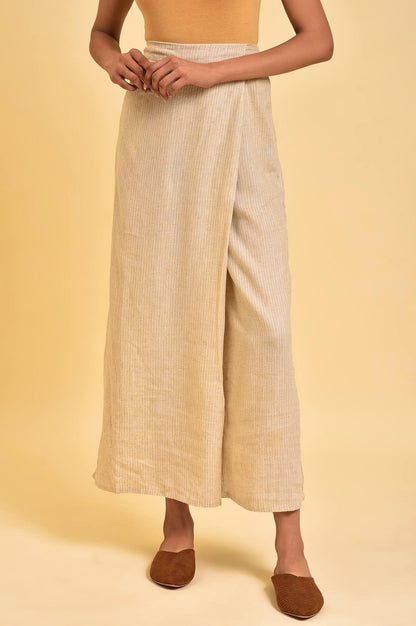 Beige Front Overlap Pants - wforwoman