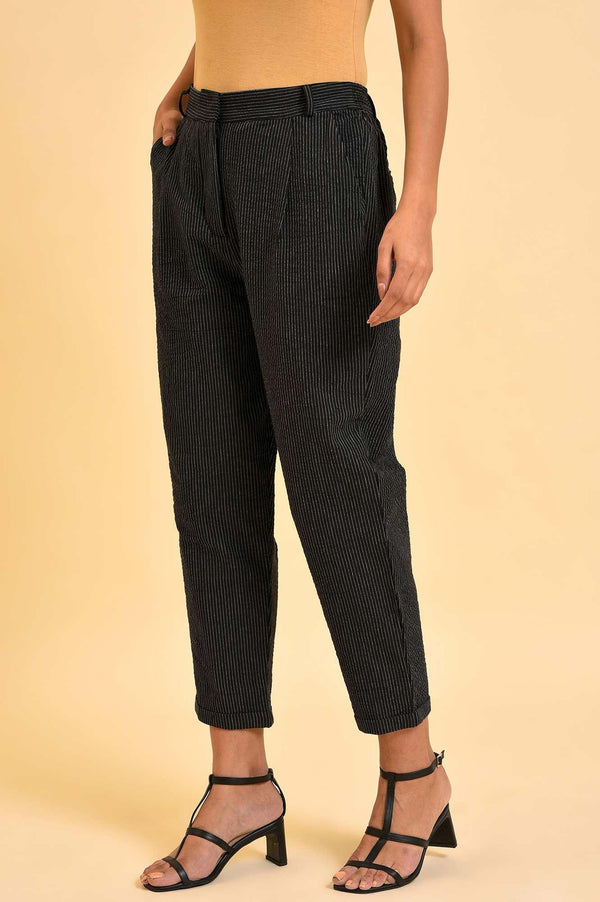 Black Yarn Dyed Fit Straight Pants