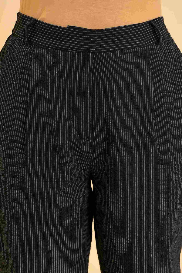 Black Yarn Dyed Fit Straight Pants