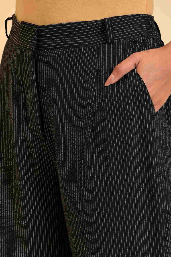 Black Yarn Dyed Fit Straight Pants