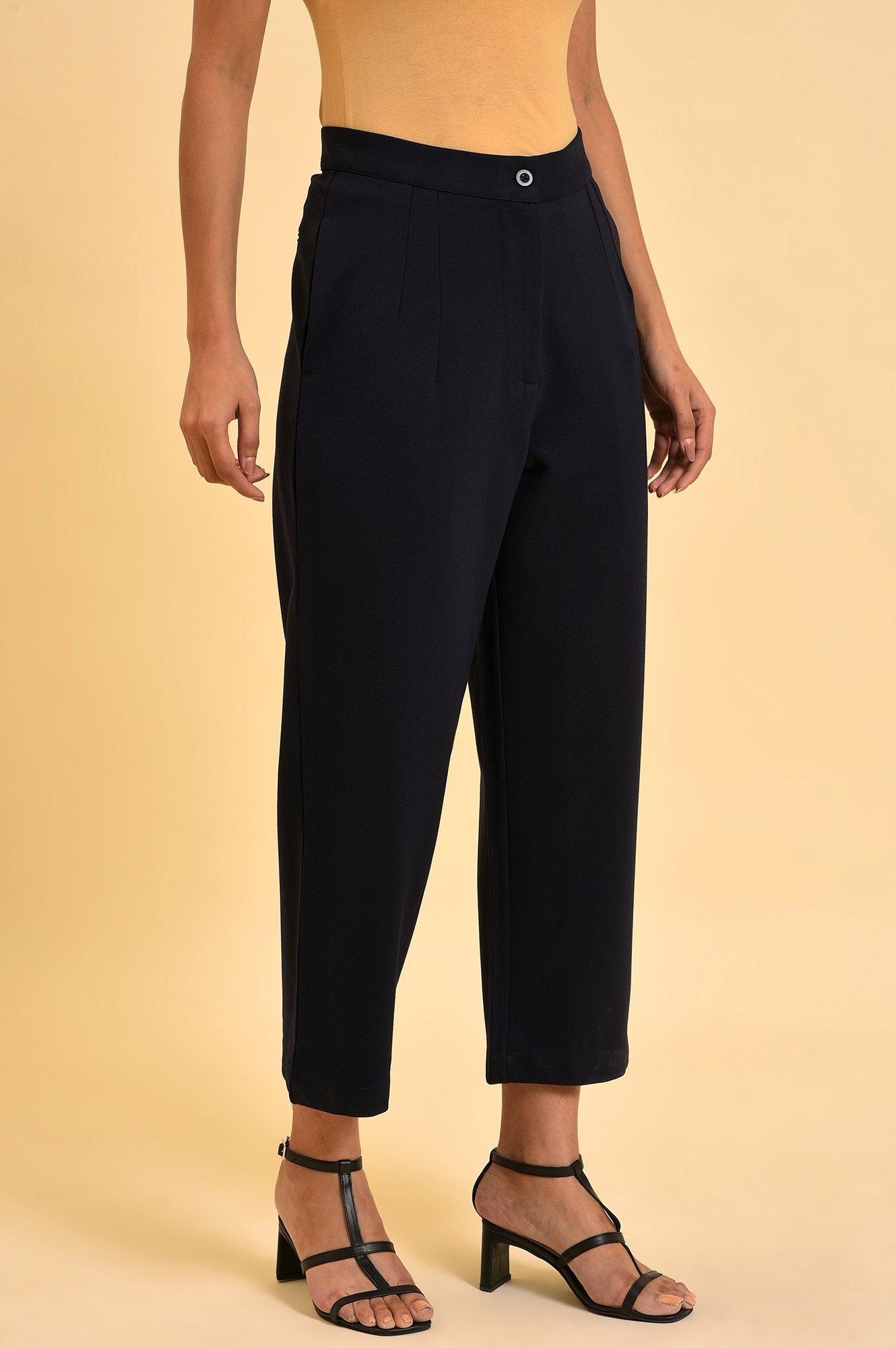 Navy Blue Straight Fit Trouser Pants - wforwoman
