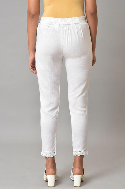 White Slim Pants With Lace Detail - wforwoman