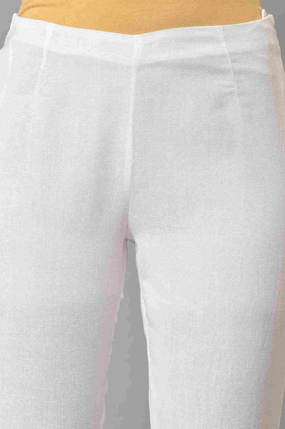 White Slim Pants With Lace Detail - wforwoman